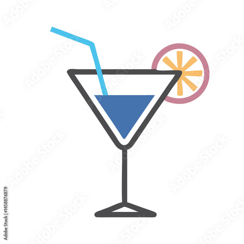Cocktail Glass Icon Representing Drinks or Bar, Beverage and Party Symbol, Alcohol and Cocktail Illustration for Restaurant, Bar, and Event Design