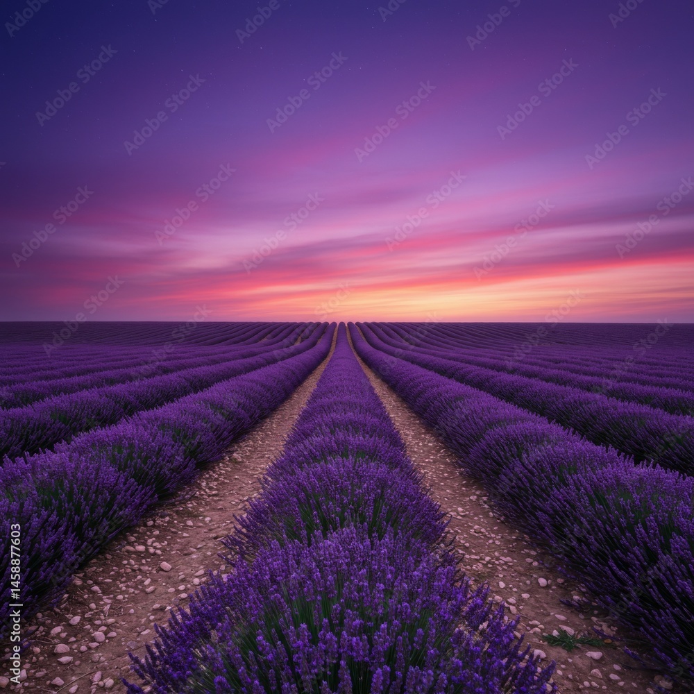 Fototapeta premium Purple Lavender Field at Sunset