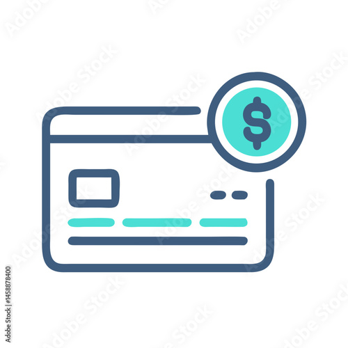 Credit Card Icon Representing Financial Transaction, Digital Payment Symbol, Online Banking and Money Transfer Illustration for Business, Finance, and E-commerce Design