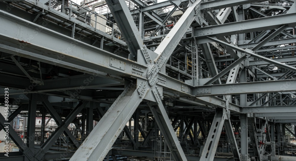 Grey Steel Beams Industrial Construction Structure Grey Steel Beams Industrial Construction Structure