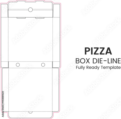 Pizza Box Dieline Template, pizza box dieline ,box design,Pizza Packaging Box Die-cut