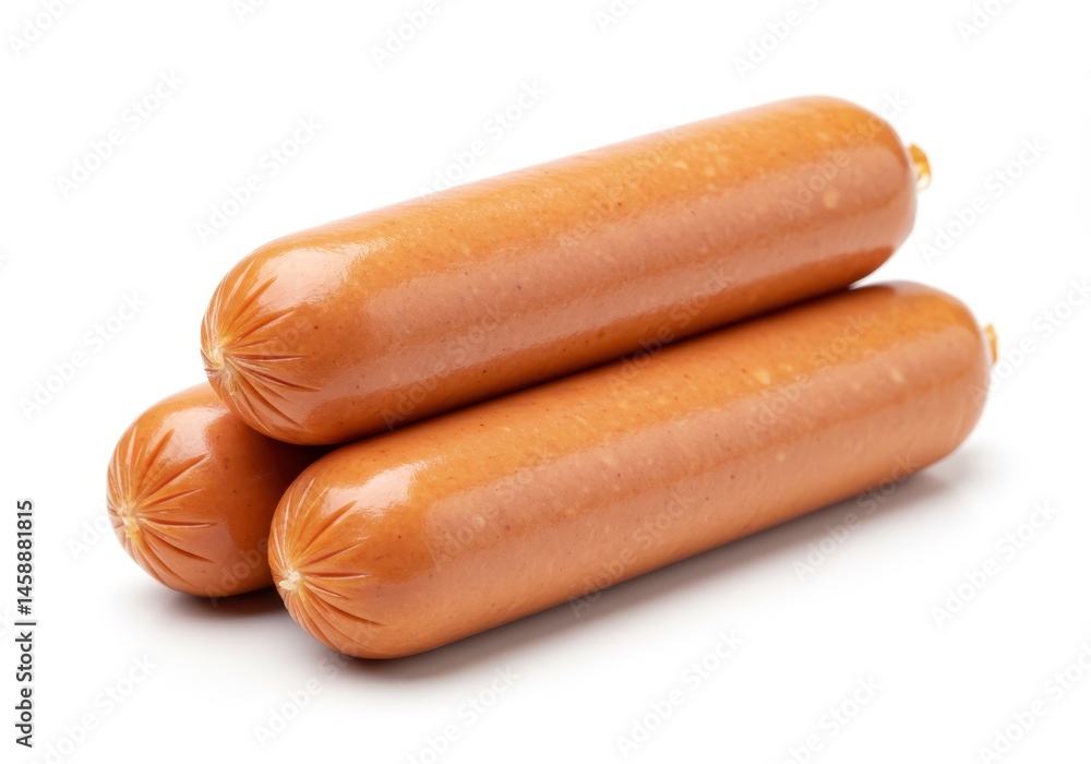 Three vienna sausages stacked on a white surface, ready to be used in a variety of recipes Three vienna sausages stacked on a white surface, ready to be used in a variety of recipes