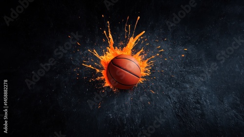 Dynamic Basketball Splash: Orange Burst on Black Background