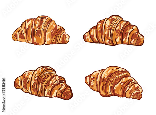 Hand-Drawn Croissant Set Illustration