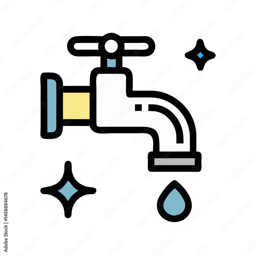 Faucet with Sparkling Water Icon Representing Clean Water Supply and Hygiene Faucet with Sparkling Water Icon Representing Clean Water Supply and Hygiene