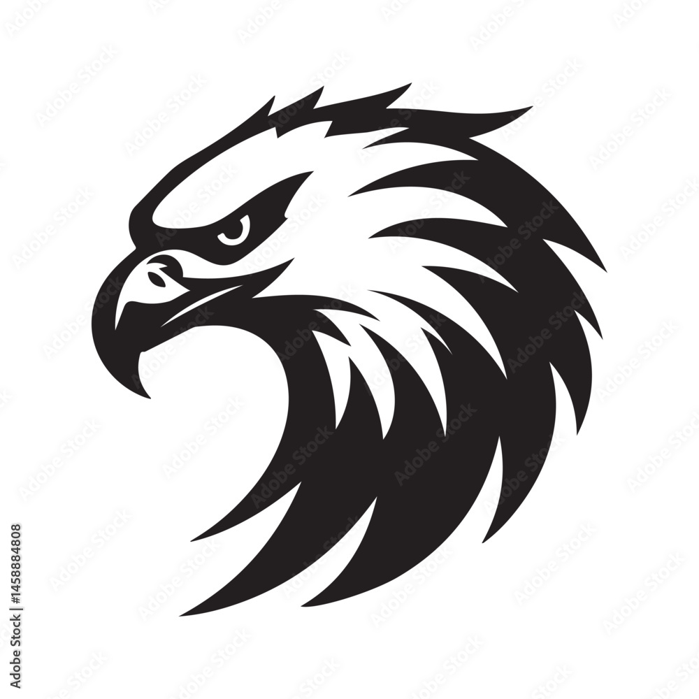 Obraz premium Fierce and detailed eagle face vector with sharp eyes and bold lines, perfect for mascot or sports logos.