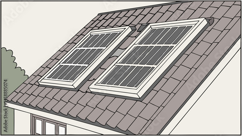 Vector Solar panels on sloped roof, showcasing modern energy solutions and sustainability