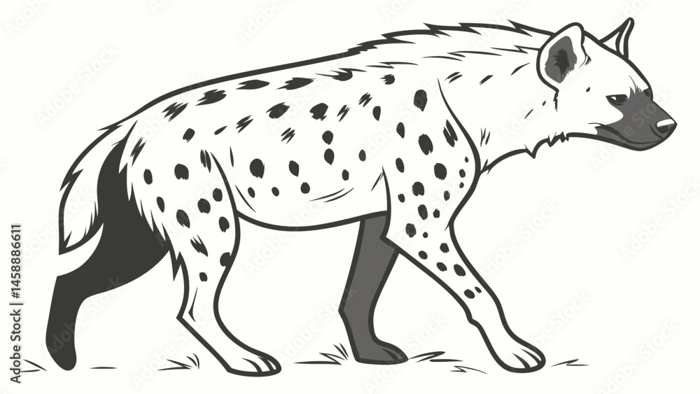 Fototapeta premium Vector hyena with distinctive spots, showcasing its unique features and posture. artwork captures essence