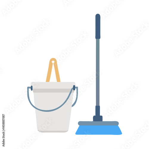Floor Mop with Bucket Icon Representing Cleaning and Floor Maintenance