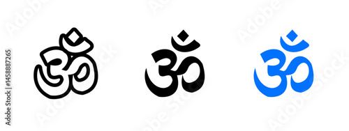 Om icon. Sacred Hindu symbol used in yoga and meditation vector illustration. Spiritual mantra representing peace and energy. Indian cultural and religious design sign. Mindfulness and zen pictogram.