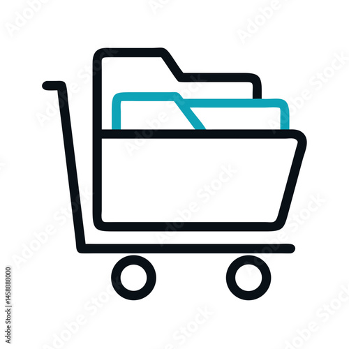 Folder in Trolley or Cart Icon Representing File Organization and Data Movement