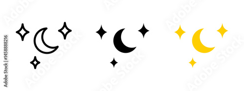 Moon icon. Crescent moon with glowing stars vector illustration. Peaceful night sky and celestial dream symbol. Astronomy, bedtime and nighttime rest sign. Sleep and relaxation pictogram.
