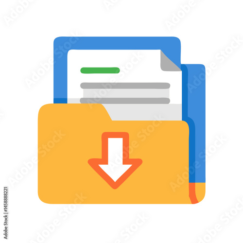 Folder with Document Download Icon Representing File Retrieval and Data Access