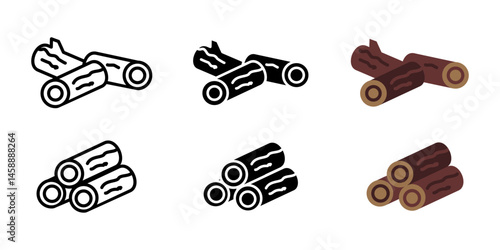 Wood logs icon. Stacked chopped firewood with bark texture vector illustration. Natural timber used for heating and camping fuel symbol. Rustic outdoor resource sign. Forestry pictogram.