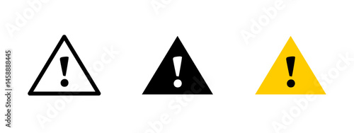 Warning icon. Triangle with exclamation mark indicating danger or caution vector illustration. Safety symbol for alerts and hazardous conditions sign. Emergency and risk notification pictogram.