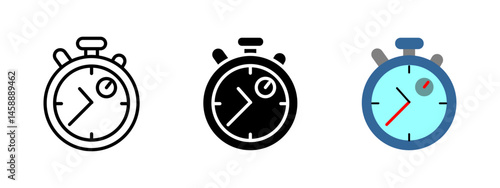 Stopwatch icon. Classic handheld timer with buttons and dial vector illustration. Tool for measuring short time intervals in sports or tasks. Precision timing and countdown device pictogram.