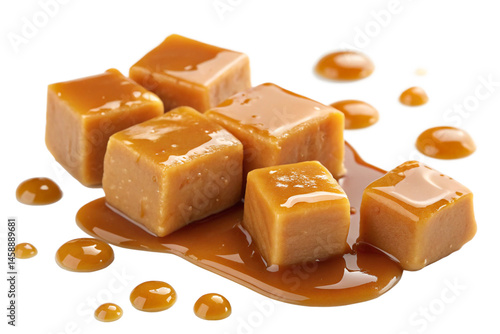 Golden caramel candies melt in your mouth sweetness rich buttery flavor glossy texture dark