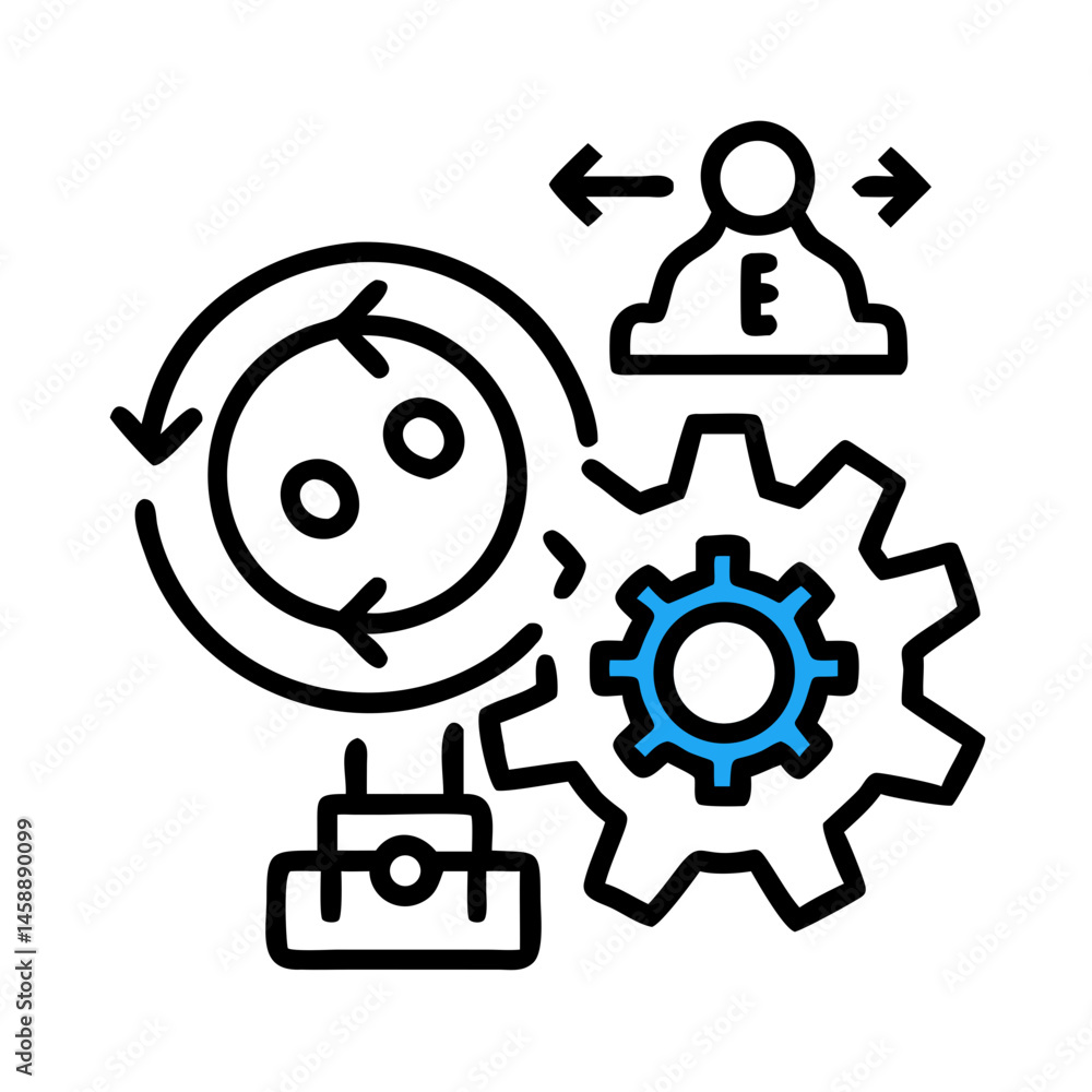 Gear Mechanism with Strategy Elements Icon Representing Business Planning and Operational Strategy Gear Mechanism with Strategy Elements Icon Representing Business Planning and Operational Strategy