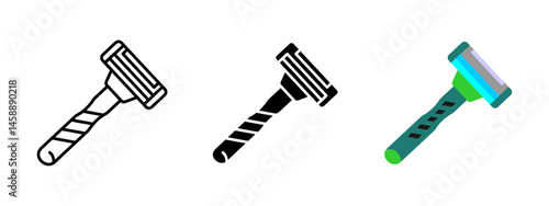 Razor icon. Handheld shaving tool with ergonomic handle and blade head vector illustration. Personal grooming and hair removal symbol. Hygiene and trimming equipment sign. Barbershop care pictogram.