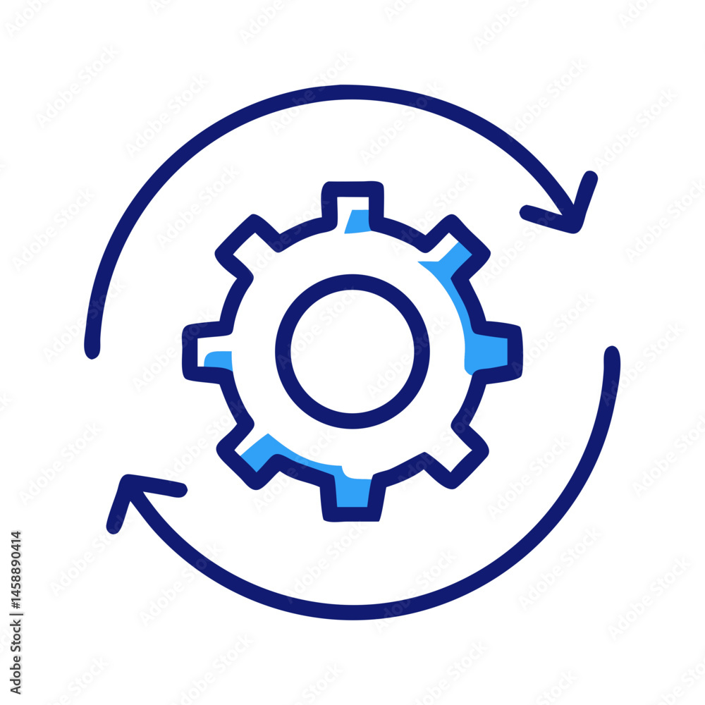 Gear with Circular Progress Arrows Icon Representing Workflow and Process Management Gear with Circular Progress Arrows Icon Representing Workflow and Process Management
