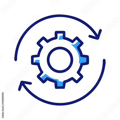 Gear with Circular Progress Arrows Icon Representing Workflow and Process Management