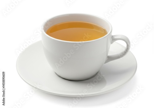 Wallpaper Mural A cup of golden tea sits on a white saucer against a plain white background, creating a simple and clean aesthetic Torontodigital.ca