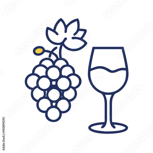 Grapes with Wine Glass Icon Representing Wine Production and Vineyard Harvest