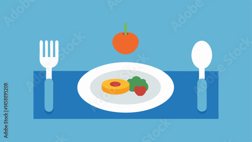 Mindful Eating A simple table setting with a single plate of food emphasizing the importance of mindful eating and the of savoring meals.