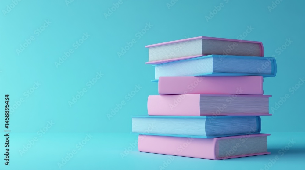 Fototapeta premium Stack of pastel-colored books on a light teal background