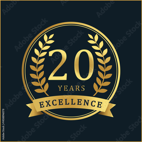 20 Years of Excellence – Golden Anniversary Badge with Ribbon and Laurel Wreaths