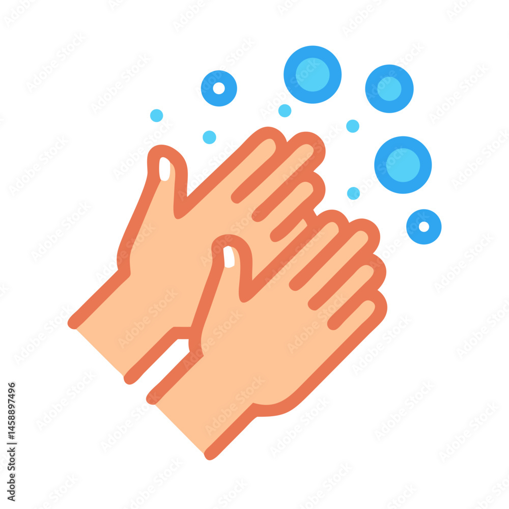 Hands Washing with Bubbles Icon Representing Hygiene and Hand Sanitization Hands Washing with Bubbles Icon Representing Hygiene and Hand Sanitization