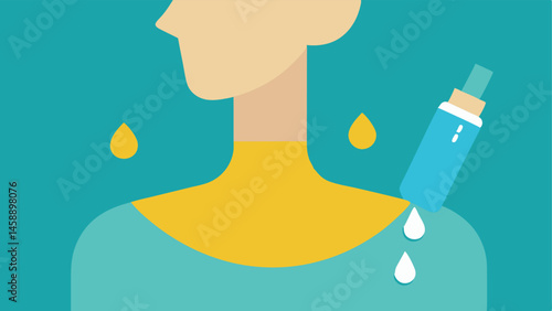 Hydration Boost A visualization of a bottle of cream being applied to the neck with drops of moisture radiating outwards symbolizing hydration and revitalization.