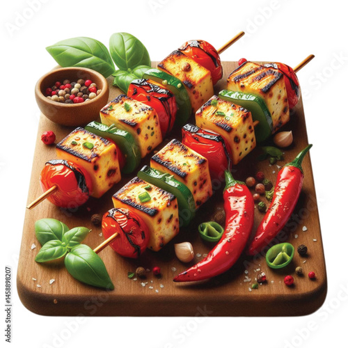 Grilled Paneer And Pepper Skewers
