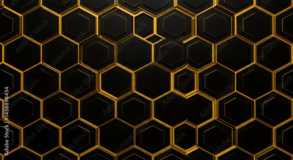 Abstract Hexagon Pattern: Black and Gold Geometric Design Abstract Hexagon Pattern: Black and Gold Geometric Design