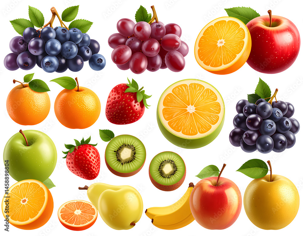 A set of realistic fruits, with a transparent background PNG A set of realistic fruits, with a transparent background PNG