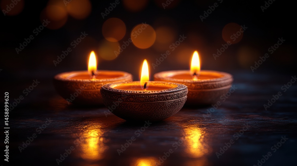 Serene Glow: Three Illuminated Candles Reflecting Peace Serene Glow: Three Illuminated Candles Reflecting Peace
