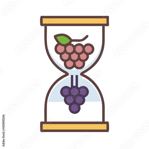 Hourglass with Grapes Icon Representing Wine Aging and Fermentation Time