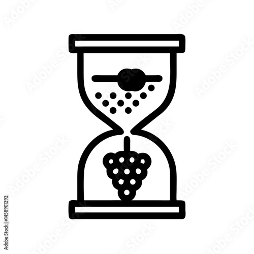 Hourglass with Grapes Icon Representing Wine Aging and Fermentation Time