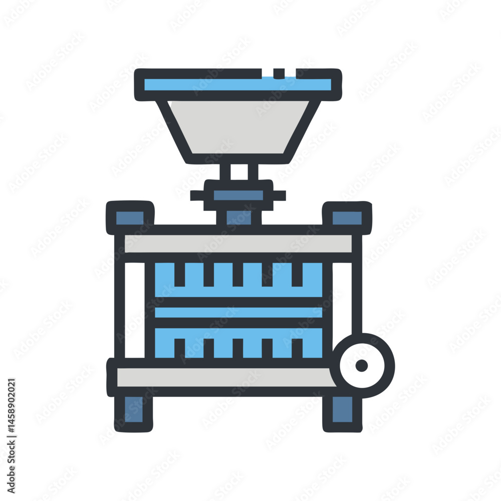 Industrial Wine Press Machine Icon Representing Grape Crushing and Winemaking Process Industrial Wine Press Machine Icon Representing Grape Crushing and Winemaking Process