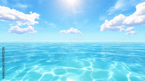 Calm blue ocean under sunny sky with clouds