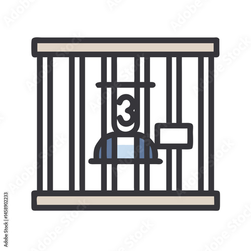 Jail Cell with Prisoner Number Icon Representing Incarceration and Criminal Detention