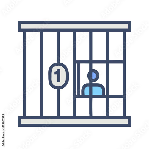 Jail Cell with Prisoner Number Icon Representing Incarceration and Criminal Detention