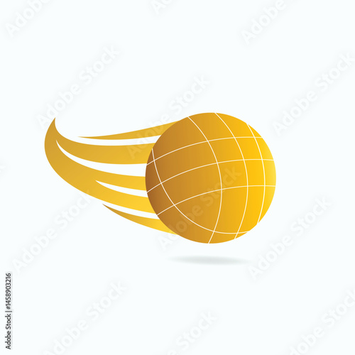 Yellow bocce ball with curved motion trails, symbolizing speed, energy, and sports action on a white background.