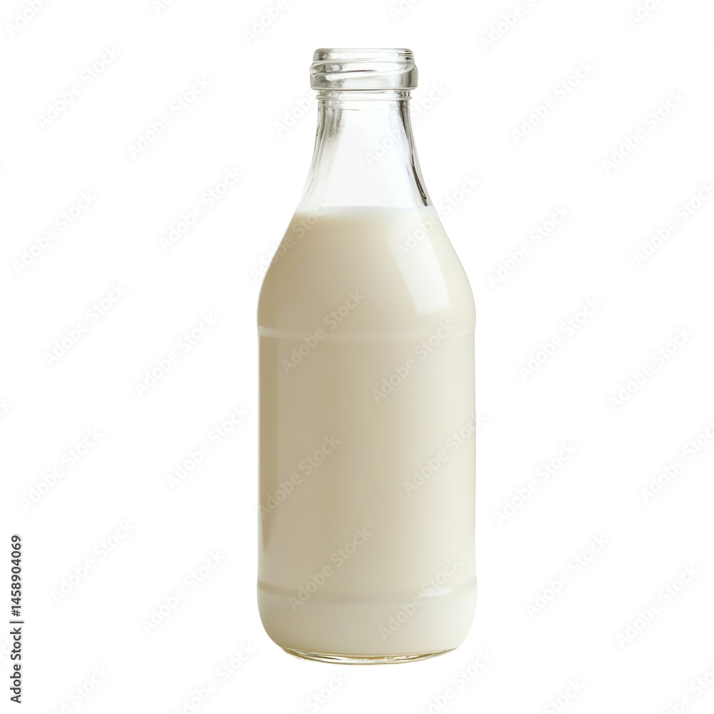 Milk bottle filled, white isolate background, ideal for dairy-themed content. Milk bottle filled, white isolate background, ideal for dairy-themed content.