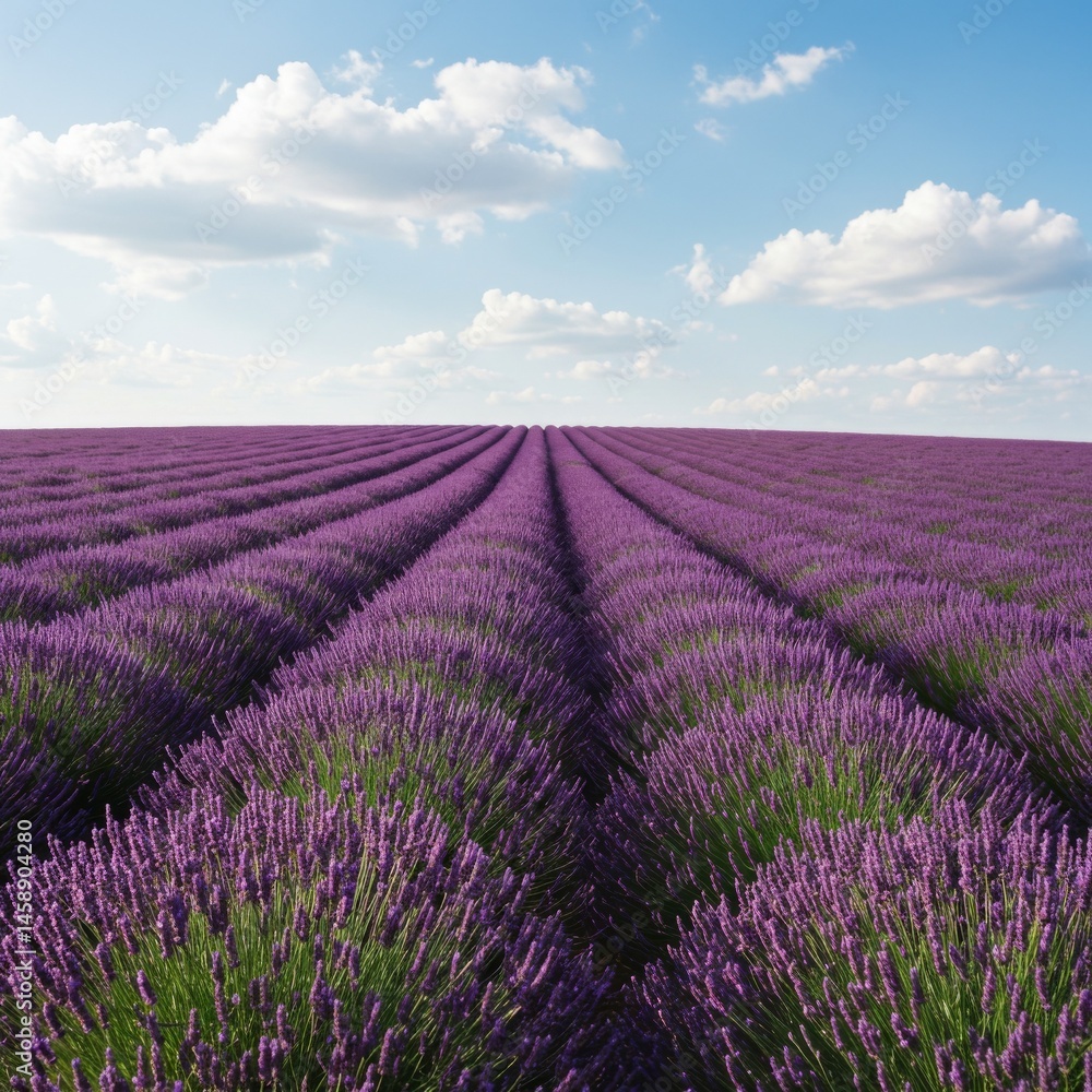 Obraz premium Rows of Lavender in a Purple Field Under a Blue Sky