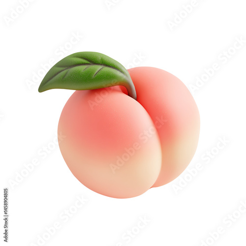 Peach emoji, isolated on white background, 3D illustration of juicy fruit.