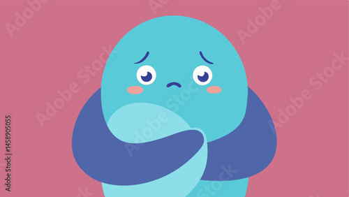 Tearful Embrace The character is hugging themselves tightly as if trying to console their own sadness. Their face is turned to the side displaying oversized shiny tears flowing