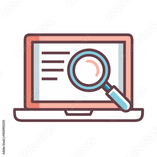 Laptop with Magnifying Glass Icon Representing Web Search and Data Exploration