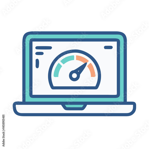 Laptop with Speedometer Icon Representing Website Performance and Speed Monitoring