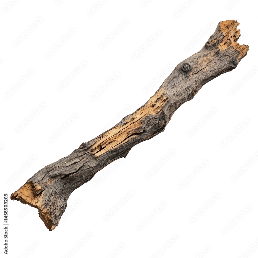Naklejka premium Wooden branch, white isolate background